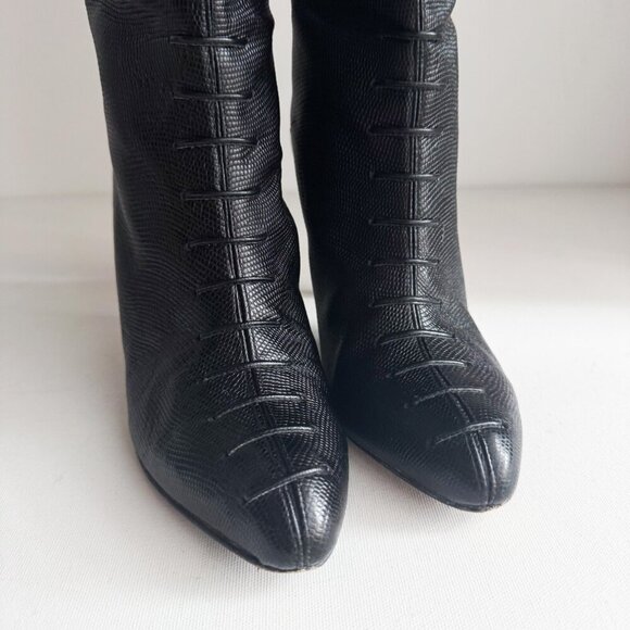 Grigiarancio Tall Lace up detail Leather Sexy Black Boots 38 - Picture 8 of 11